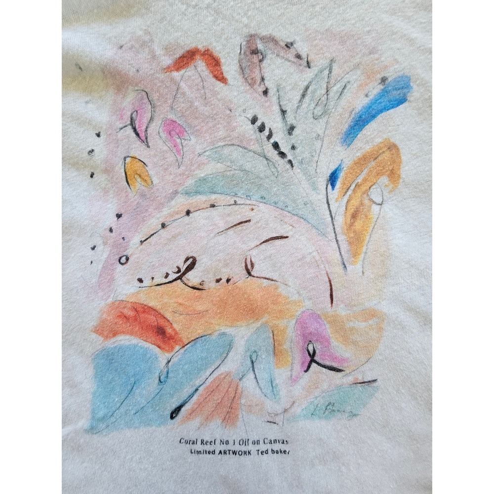Ted Baker Coral Reef Art Work Linen Cotton Maximalist Boho Cottagecore Top sz 2